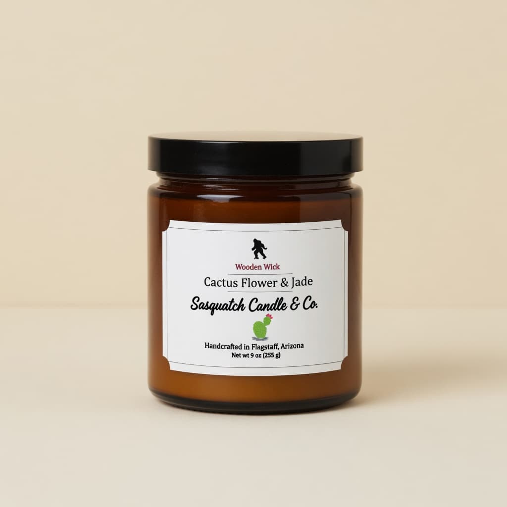 Jade Garden 9 oz wooden-wick candle, hand-poured in Flagstaff